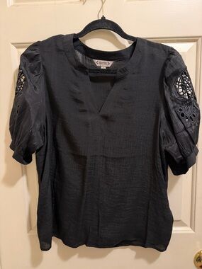 Nanette Lepore Black Puff Sleeve Eyelet Blouse